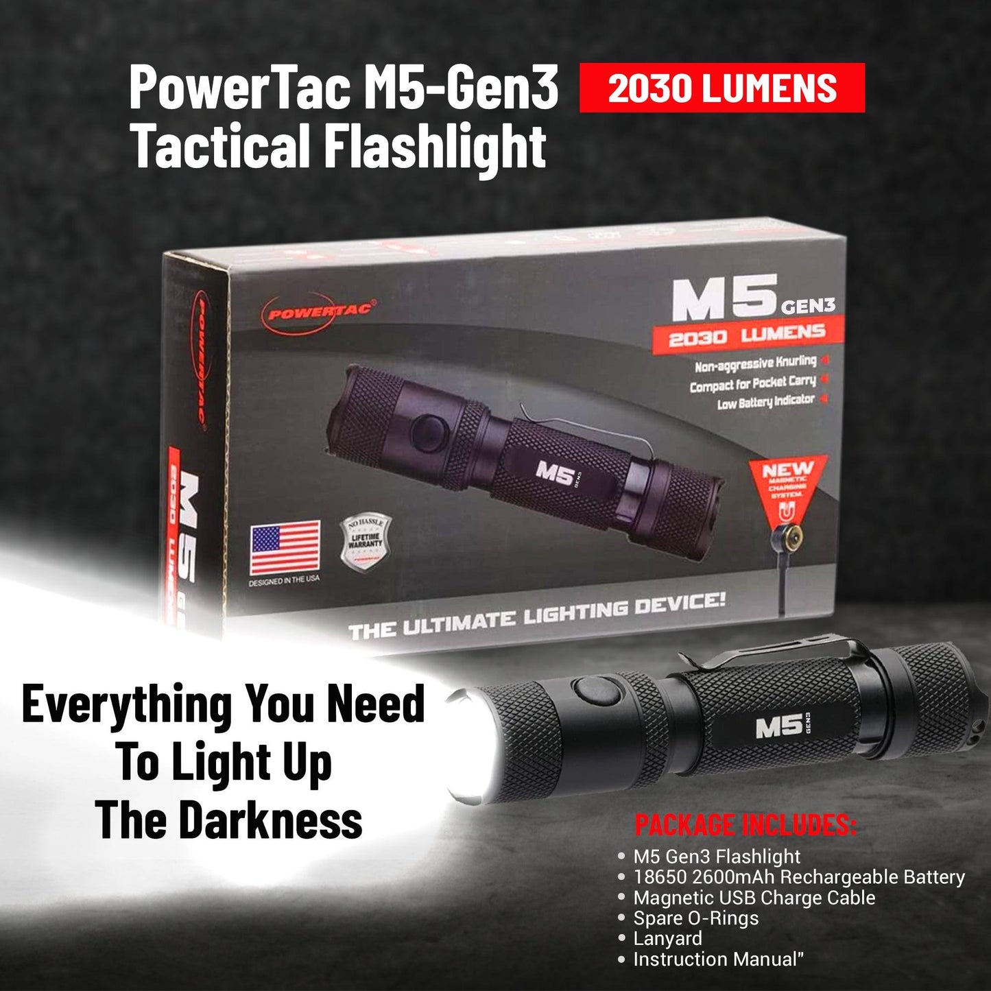 M5 Gen3 - 2,030 Lumen EDC High Power Flashlight - Drop line Outdoors
