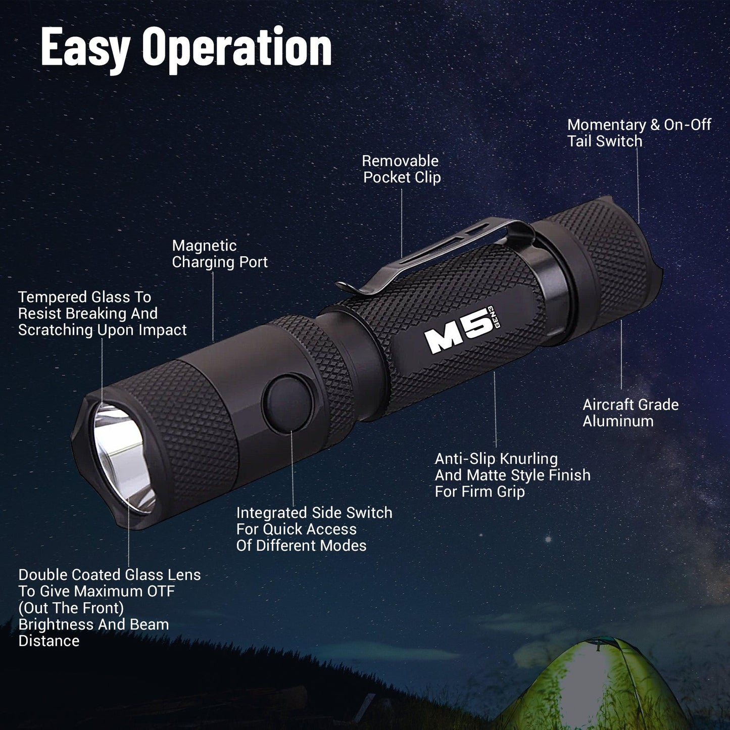 M5 Gen3 - 2,030 Lumen EDC High Power Flashlight - Drop line Outdoors