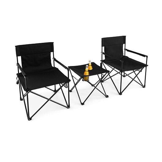 Outdoor Folding Camping Chairs and Table Set with Carrying Bag - Black - Drop line Outdoors