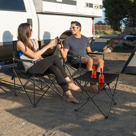 Outdoor Folding Camping Chairs and Table Set with Carrying Bag - Black - Drop line Outdoors