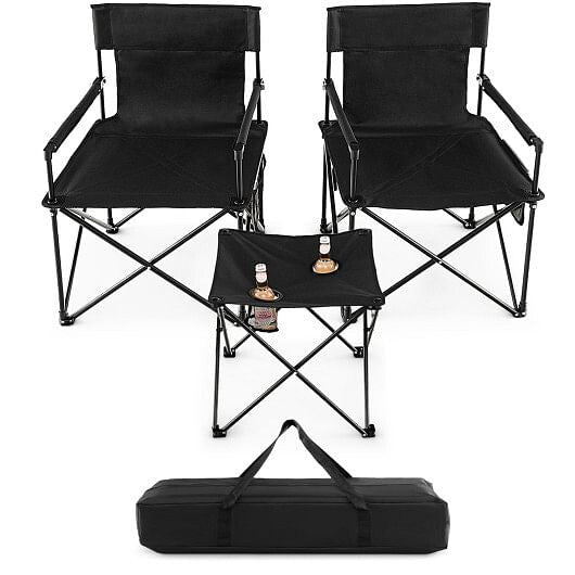 Outdoor Folding Camping Chairs and Table Set with Carrying Bag - Black - Drop line Outdoors