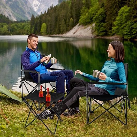 Outdoor Folding Camping Chairs and Table Set with Carrying Bag - Black - Drop line Outdoors