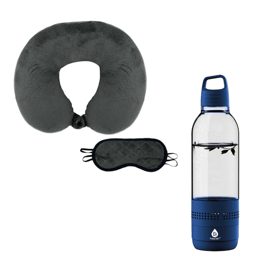 Pursonic Travel Comfort & Entertainment Bundle – 2 - in - 1 Water Bottle Speaker & Memory Foam Travel Pillow with Sleep Mask - Drop line Outdoors